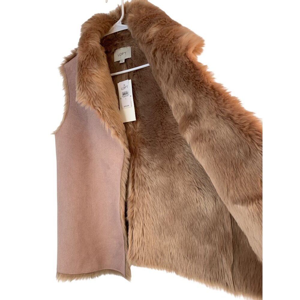 NWT Sz Small Ann Taylor Loft Reversible Faux Suede Fur Vest Womens $110 Pink
